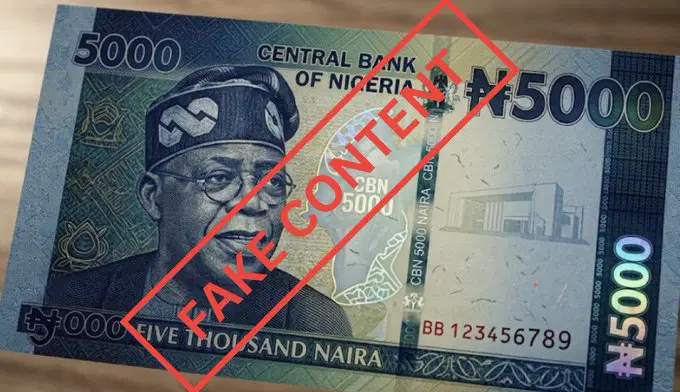 CBN warns public over fake Tinubu N5,000 banknote image