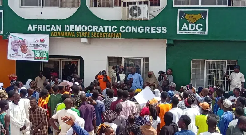 ADC supporters protest alleged plot to replace Adamawa governorship candidate Omar Suleiman